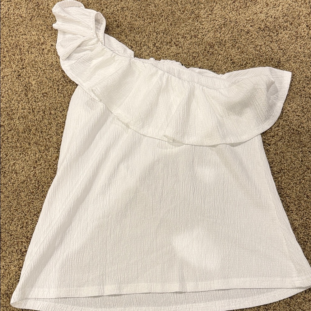 White One-Shoulder Ruffle Tank Top